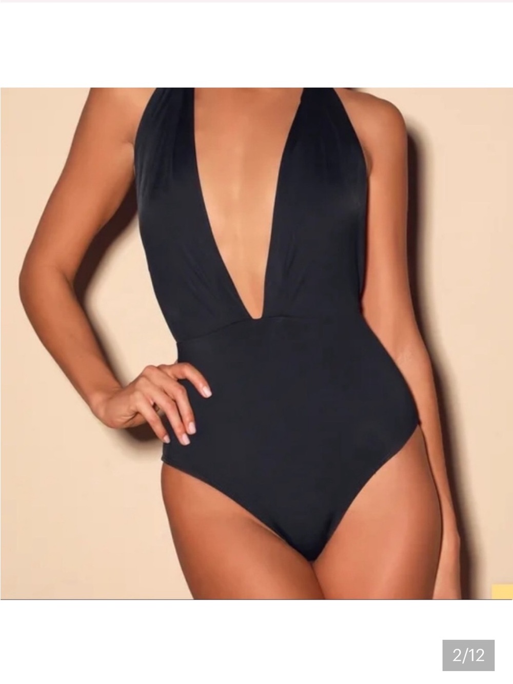 Lulu's Black Deep V Plunge One-Piece Swimsuit